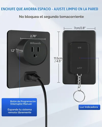 Vista 6 de Toma de control remoto negro, interruptor de luz inalámbrico WILAWELS con base magnética, interruptor de salida remoto de encendido y apagado