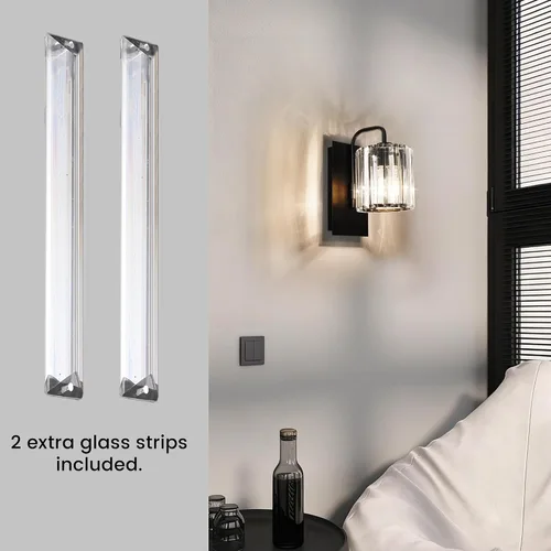 Vista 9 de Grneric - Apliques de pared de cristal, apliques de pared negros, apliques modernos para iluminación de pared, aplique de pared interior individual