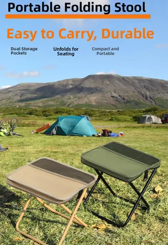 Vista 3 de Taburete plegable portátil para acampar con correa para el hombro, adecuado para senderismo, pesca, picnics (negro-A)