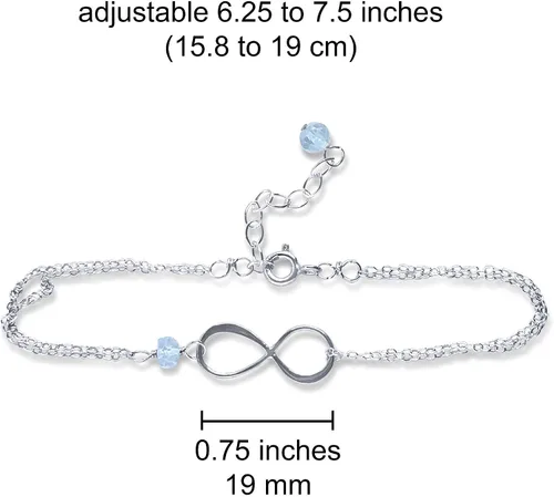 Vista 135 de Pulsera con dije de infinito con piedra natal, joyería hecha a mano, regalo para ella