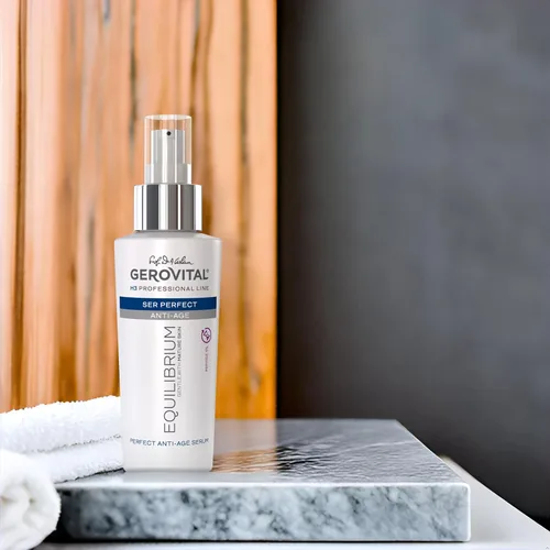 Vista 6 de Gerovital EQUILIBRIUM Perfect Anti-Aging Serum with Peptide 5% Tratamiento Intensivo para Piel Madura, Seca y Arrugada Producto Profesional, 3.4