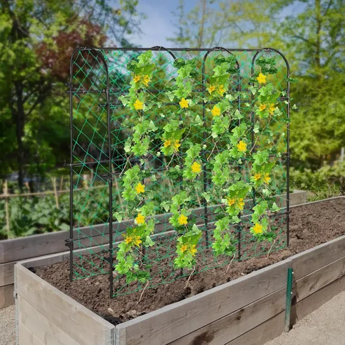 Vista 6 de Enrejado de pepino de jardín de 71 x 71 pulgadas para plantas trepadoras al aire libre, enrejado de metal grande en forma de U negro, soporte