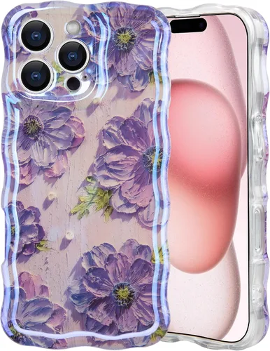 Vista 42 de IDweel Funda para iPhone 11, Lujosa Pintura al Óleo Retro Colorida con Patrón de Flores Brillantes Impresas, Lindo Borde Ondulado Rizado, Exquisita