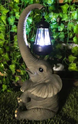 Vista 8 de Ebros - Luces caprichosas para tronco, estatua de elefante con luz LED solar, farol, circo, ternero, elefantes, decoración para el hogar, patio