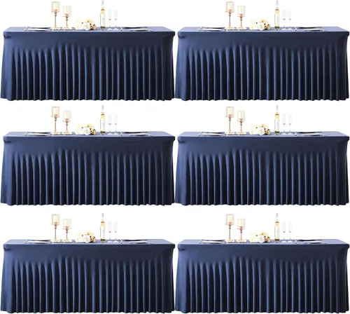 Vista 8 de Manteles de mesa de elastano azul bebé de 6 pies para mesas rectangulares, sin arrugas, rectangular, elástico, ajustable de 6 pies con falda