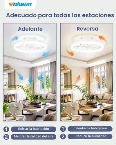 Vista 7 de VOLISUN Ventiladores de techo pequeños de 13 pulgadas con luces y control remoto, ventiladores de techo de perfil bajo con luz, luz de techo LED