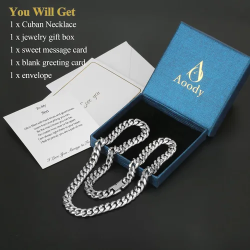 Vista 2 de Mens Cuban Link Chain Necklace, Silver Stainless Steel Chain 8MM Hip Hop Granduation Birthday Christmas Anniversary Birthday Jewelry for Dad Son
