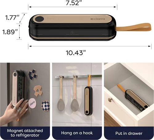 Vista 9 de CIARRA Selladora al vacío portátil – Máquina de preservación de alimentos con 3 modos, sistema de sellado automático compacto para alimentos secos