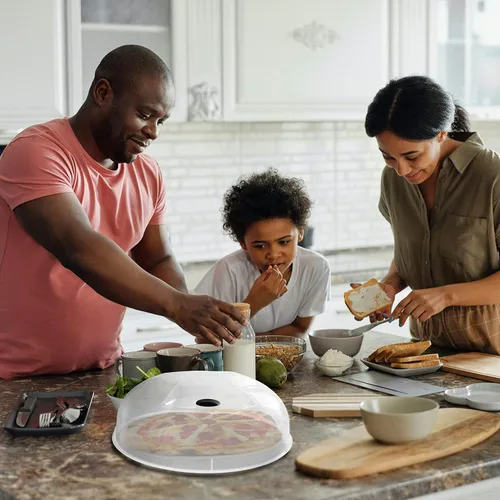 Vista 2 de Tapa grande para microondas contra salpicaduras para alimentos, cubierta de microondas con rejillas de ventilación de vapor, 3.8 cm, libre de BPA