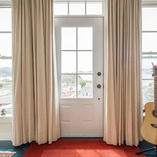 Vista 6 de Cortinas modernas para ventana, opacas con pliegues sólidos para ventana, tratamiento de ventana corrediza con ganchos de 4 puntas para dormitorio