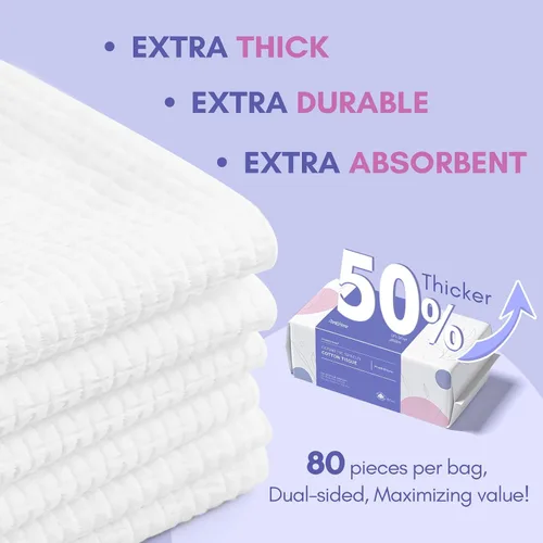 Vista 4 de PoeticEHome Toalla facial desechable Gruesa y absorbente Tejido facial limpio biodegradable Toallitas secas de algodón para limpieza facial