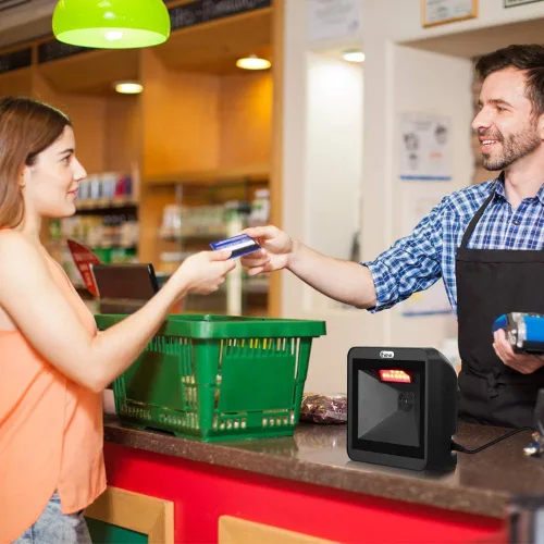 Vista 6 de Eyoyo Escáner de código de barras QR 2D manos libres, lector de código de barras automático 1D de escritorio omnidireccional Ventana de escaneo