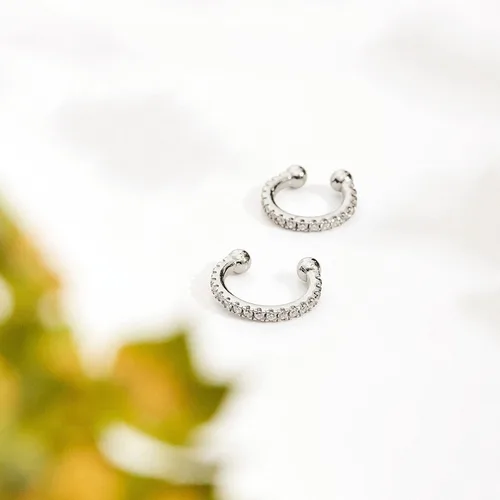 Vista 5 de PAVOI 925 Sterling Silver 14K Gold Plated Cubic Zirconia Sparkling Round Huggie Ear Cuff Gold Earrings for Women Clip On Cartilage
