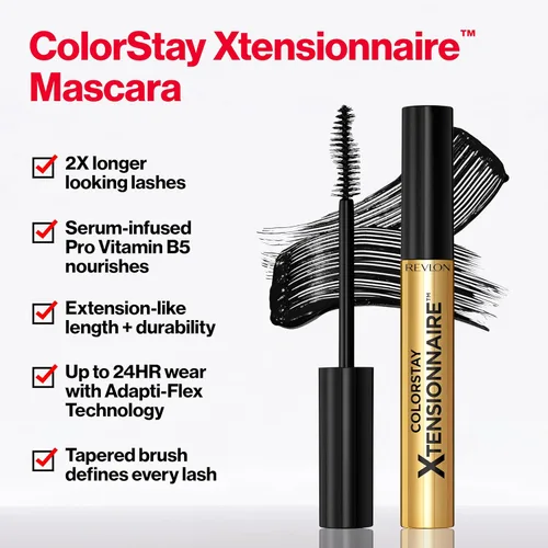 Vista 2 de Revlon ColorStay Xtensionnaire - Suero alargador de pestañas y rímel en uno, cepillo cónico para pestañas de aspecto 2 veces más largo, infundido