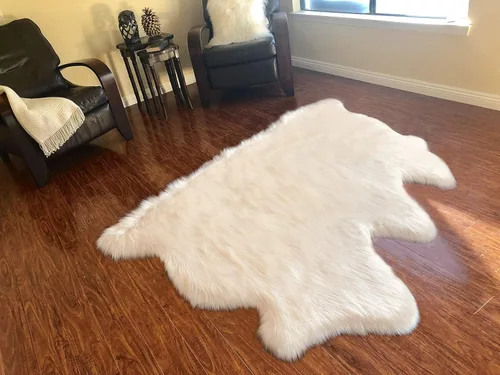 Vista 68 de LAMBZY Alfombra de piel de oveja auténtica, parte inferior gruesa y fuerte, fácilmente lavable, resistente a las manchas, perfecta para sala