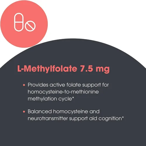 Vista 5 de MethylPro L-metilfolato 7.5 mg - Apoya una mentalidad saludable - Folato activo para apoyo de metilación y reacciones bioquímicas - Altamente