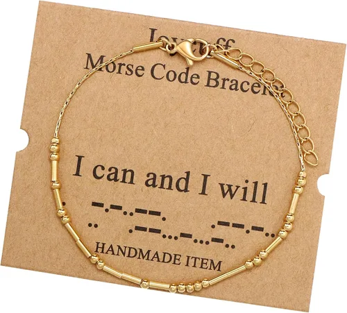 Vista 15 de JoycuFF Pulseras inspiradoras de código morse para mujeres, cuentas de plata, joyería con mantra de motivación, regalos para ella