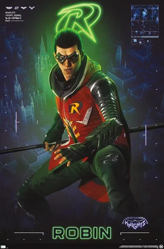 Vista 11 de Trends International DC Comics Gotham Knights - Póster de pared de Robin, 14.725 x 22.375 pulgadas, versión enmarcada de madera de granero