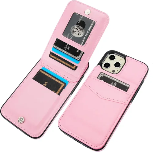 Vista 12 de KIHUWEY - Funda tipo cartera para iPhone 12 Pro Max, soporte para tarjetas, color negro Ranuras para tarjetas de crédito, piel sintética, cierre