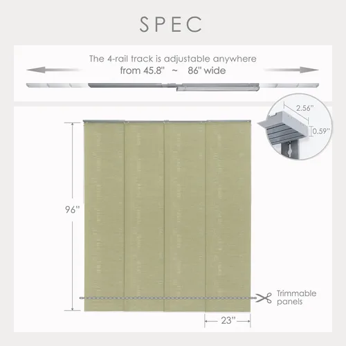 Vista 4 de GoDear Design - Persianas ajustables deslizantes para puertas de vidrio, cortinas verticales con panel de riel, puertas de armario, riel extensible