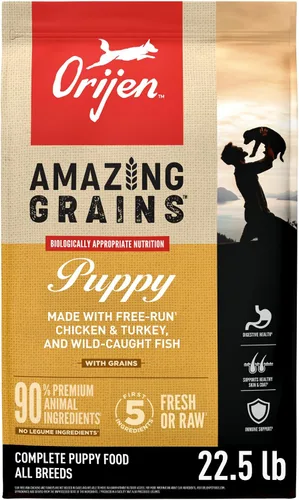 Vista 13 de ORIJEN Amazing Grains - Comida seca para perros con alto contenido de proteínas, receta para cachorros, bolsa de 4 libras