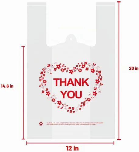 Vista 2 de LazyMe Thank You - Bolsas para camisetas de plástico blancas con asas resistentes, tamaño estándar de supermercado, 12 x 20 pulgadas (100 unidades)