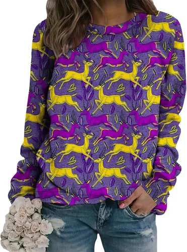 Vista 7 de Sudadera clásica de cuello redondo con patrón de flores boho para primavera y otoño, suave, cómoda, de inspiración retro, pieza de capas para mujer