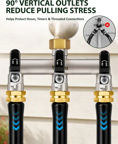 Vista 4 de 3-Way Garden Hose Splitter, Heavy-Duty Brass, 3/4" GHT, (Black)