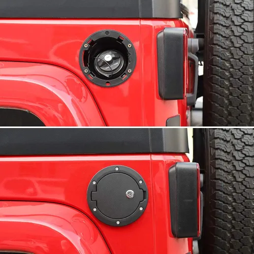 Vista 3 de Cubierta de Puerta de Combustible JeCar Tapa de Gasolina con Candado para Jeep Wrangler JK y Unlimited 2007-2018