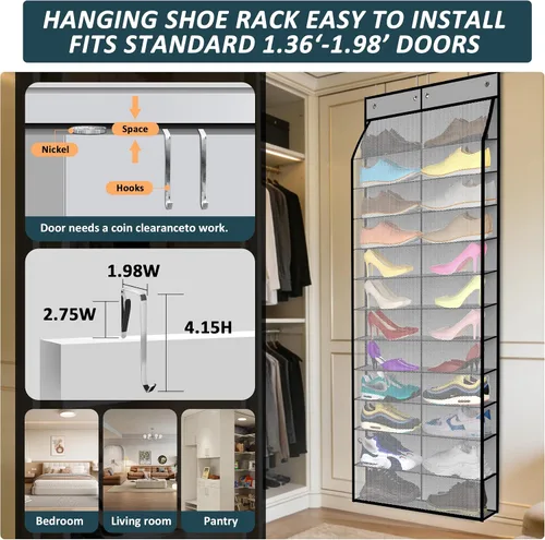 Vista 4 de Kotkn Organizador de zapatos para la puerta de 24 pares para la familia y los niños, de doble cara Almacenamiento colgante para tenis, botas