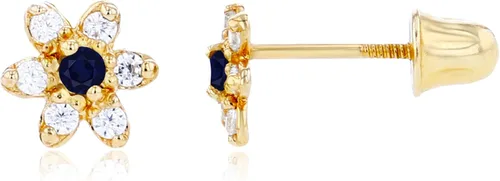 Vista 2 de Aretes de oro macizo de 14 quilates con piedra natal natural de 0.197 in para mujer, piedra natal de 0.059 in, aretes redondos de 0.049 pulgadas