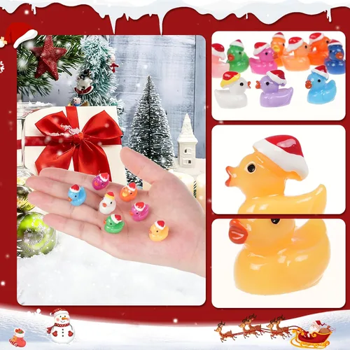 Vista 4 de 160 piezas de patos pequeños de Navidad con gorro de Santa, mini patos de resina, patitos pequeños de plástico para Navidad, accesorios para casa