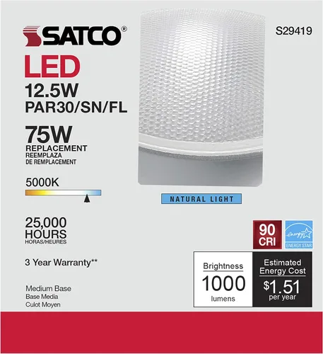 Vista 7 de Satco S29419 12.5 vatios; LED PAR30SN; 5000 K; paquete de 6 cumple con California