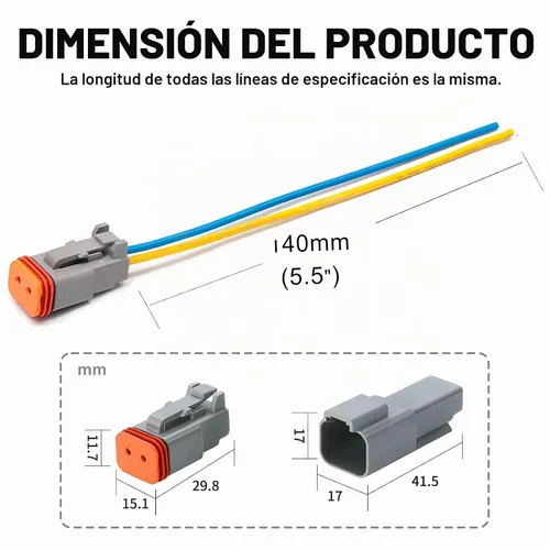 Vista 3 de Deutsch - Conector DT de 2 pines, 2 vías DT automotriz, impermeable, conector eléctrico macho hembra, arnés de cableado con cable de 16 AWG