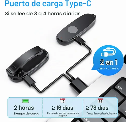 Vista 5 de Mando a distancia para Kindle Page Turner con 1 clip y estuche de almacenamiento, color negro Recargable tipo C, funciona con Kindle Paperwhite