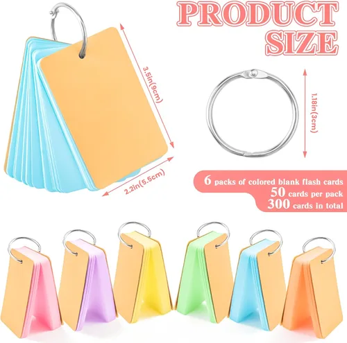 Vista 2 de 300 tarjetas flash de 2 x 3 pulgadas con anillo, tarjetas portátiles en blanco, mini tarjetas flash en blanco, bloc de notas coloridas de 2 x 3