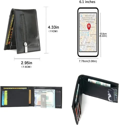 Vista 6 de Cartera rastreable para hombres Air Tag Wallet GPS Tracker & Finder Tarjeta de crédito Hombres (negro)