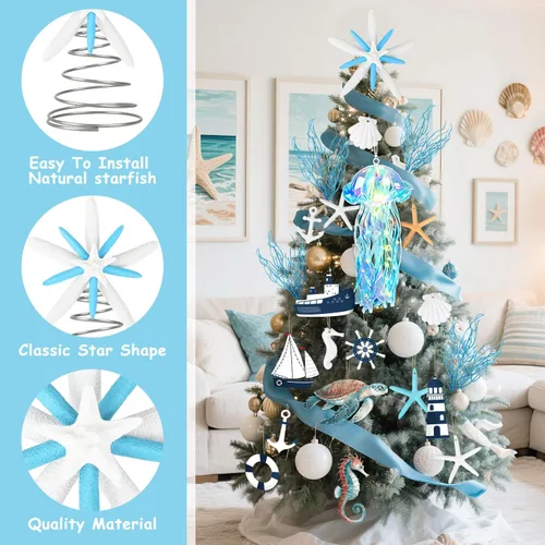 Vista 4 de MOVINPE Juego de adornos costeros para árbol de Navidad, decoración colgante de vacaciones con decoración para colgar en el árbol, faroles
