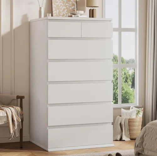 Vista 9 de Cómoda Alta Negra de 7 Cajones para Dormitorio, Cómodas y Arcones de Madera Modernos con Almacenamiento de Joyas, 23.6" L*15.8" A*47.5" Al en Cómoda