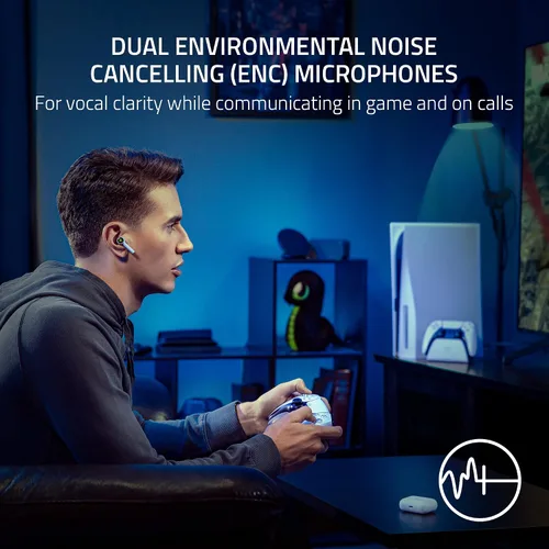 Vista 4 de Razer Hammerhead HyperSpeed Wireless Multi-Platform Gaming Earbuds for Playstation 5 PS5, PC, Mobile ANC - Noise Cancelling Mic - Bluetooth 5.2