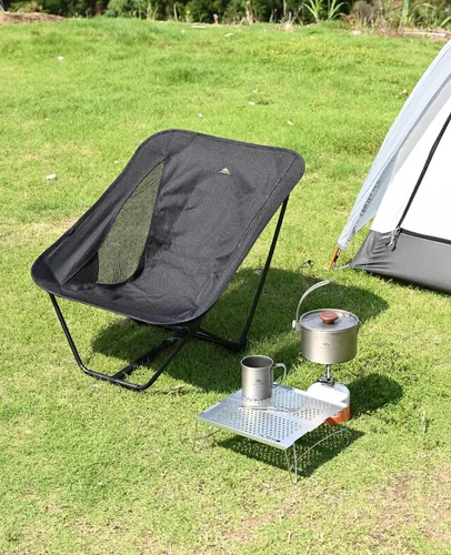 Vista 9 de iClimb - Silla plegable de camping ultraligera y compacta con bolsillo lateral y bolsa de transporte (Negro)