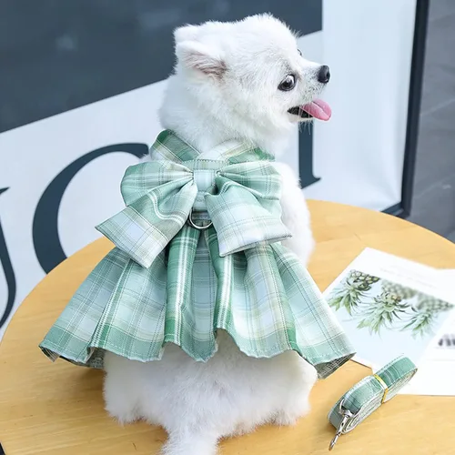 Vista 13 de Juego de arnés y correa para perro, lindo arnés a cuadros con pajarita para cachorro y gato, chaleco ajustable para gatitos para mascotas, arnés