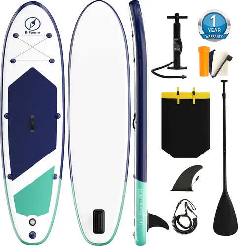 Vista 8 de Bifanuo Tabla de Paddle Inflable con Accesorios SUP y Mochila. Tablas de Paddle para Adultos. Cubierta Antideslizante, Postura Ancha, Aleta
