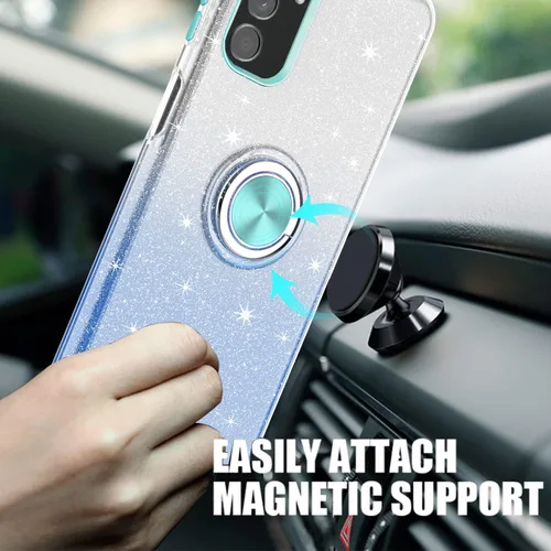 Vista 3 de TJS Funda compatible con Samsung Galaxy A14 5G, con protector de pantalla de vidrio templado, anillo de metal, soporte magnético, tono brillante