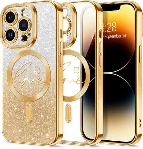 Vista 131 de Hython Funda para iPhone Air con purpurina, compatible con MagSafe Love Heart fundas magnéticas transparentes para teléfono para mujeres y niñas