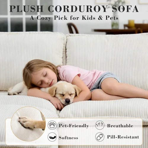 Vista 8 de Sofá seccional de pana sin hueso de 107 pulgadas para sala de estar, sofá modular con diván en forma de L, moderno sofá modular con asiento profundo