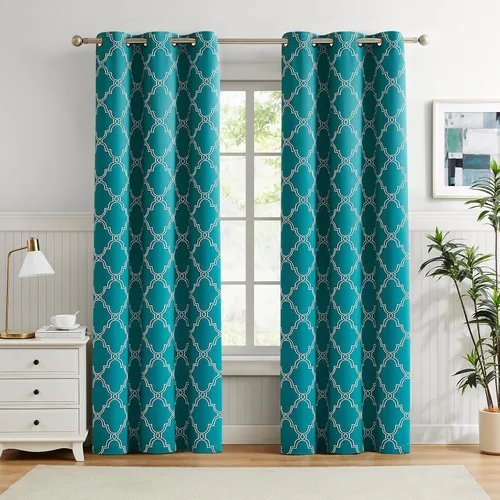 Vista 10 de Melodieux Cortinas 100% opacas de 96 pulgadas de largo para sala de estar, dormitorio estilo marroquí, aislamiento térmico, ahorro de energía