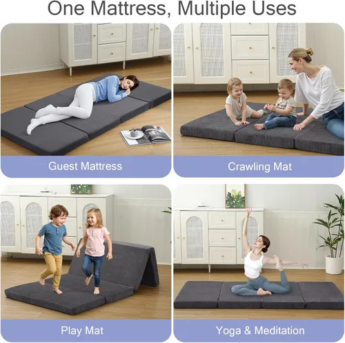 Vista 3 de MeMoreCool Colchón plegable de futón doble, colchón plegable japonés, tapete para dormir para adultos, invitados, fiestas de pijamas, tapete