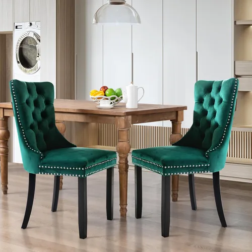 Vista 112 de SoarFlash Juego de 2 sillas de comedor de terciopelo, silla lateral de respaldo alto, silla lateral moderna tapizada de alta gama con botones Beige