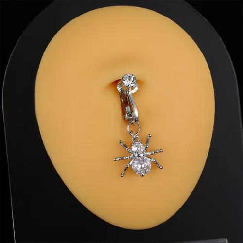 Vista 2 de eartif Aretes colgantes de mariposa para el ombligo para mujer, con circonita cúbica falsa, con clip en el vientre, sin perforación, joyería